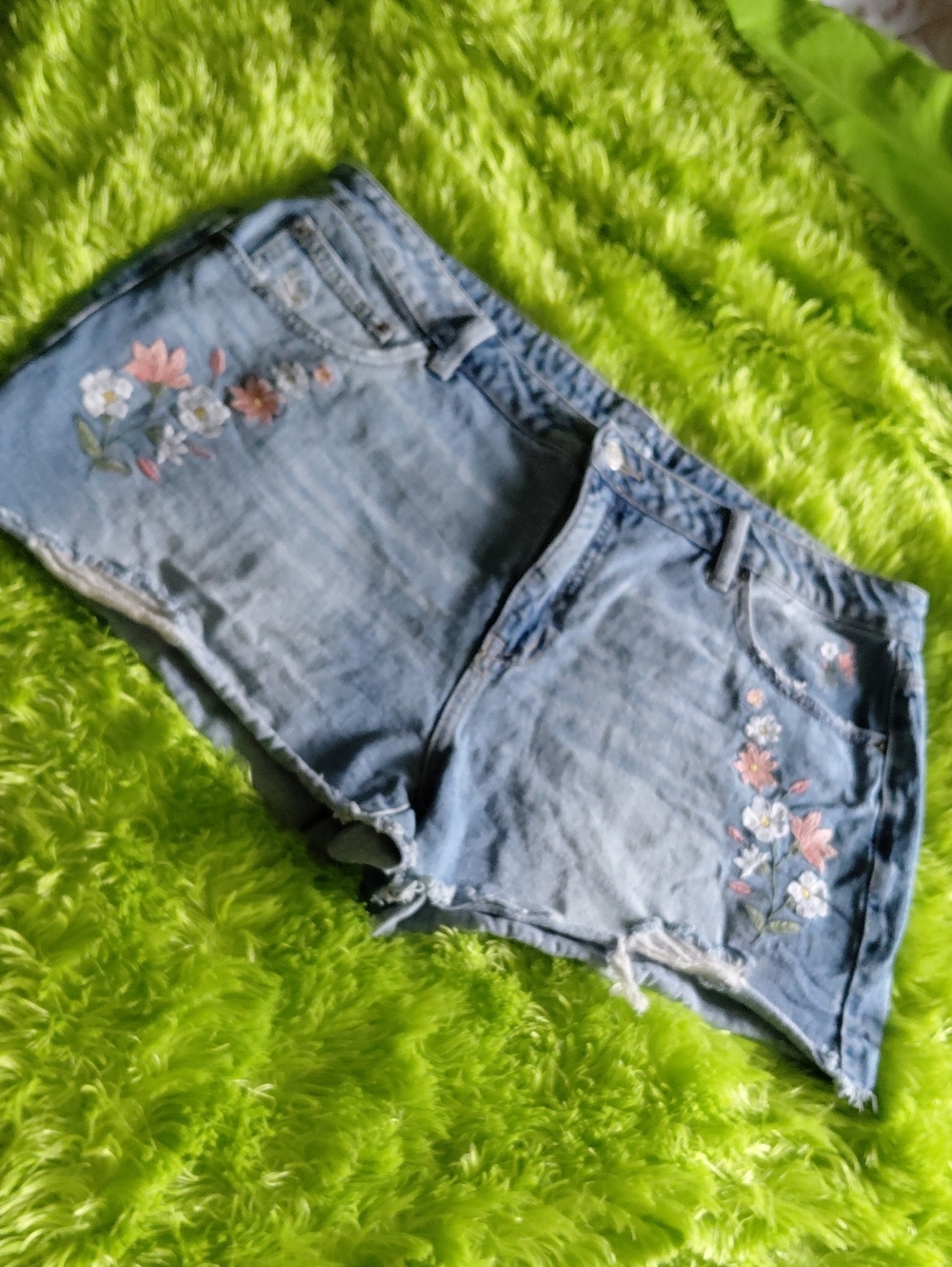 Time and Tru Light Blue Embroidered Denim Cutoff Shorts